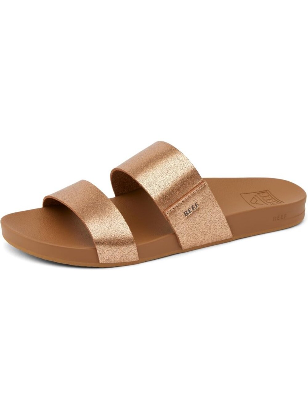 Women's Copper And Tan Open-Toe Footwear Cushion Vista Solid Slide Sandal Shoes